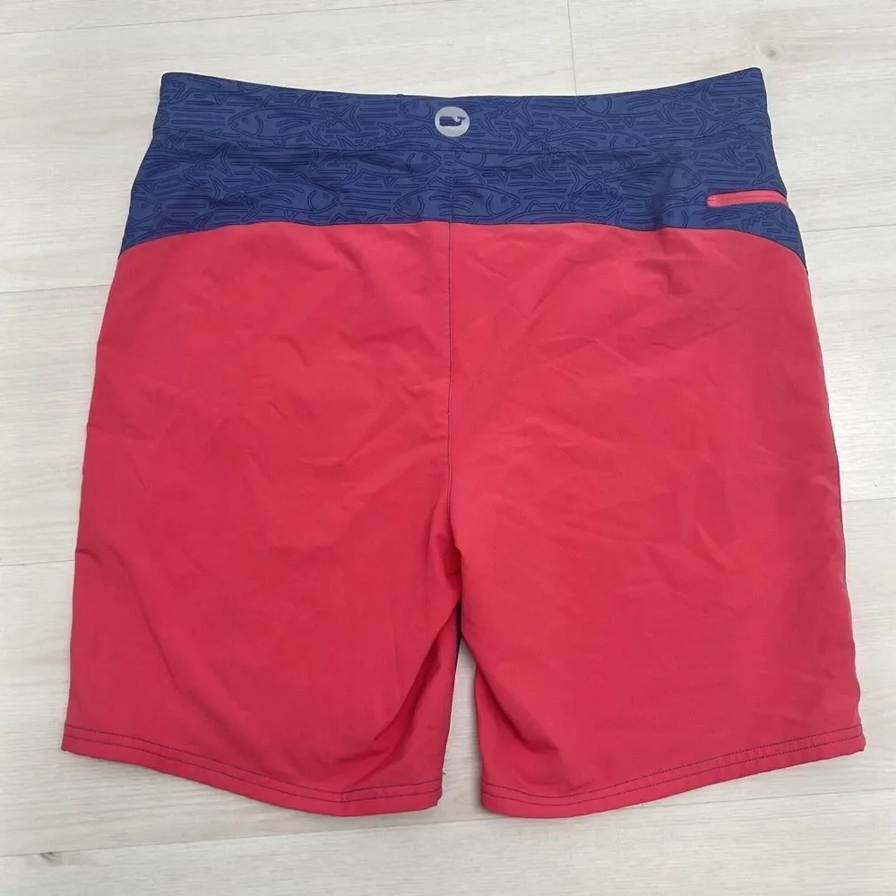 Vineyard Vines Men Size 33 Linear Tuna Pieced Swim Trunks Board Shorts Moonshine